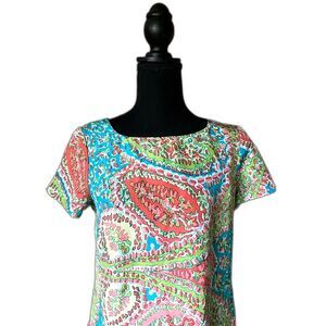TALBOTS 100% SILK sheath dress Pink Bright paisley preppy Resort casual sz 6 EUC